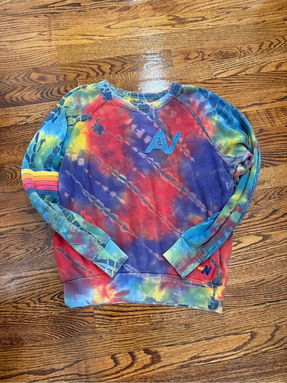 Aviator Nation Multicolor Tie-Dye Sweatshirt with Blue Logo